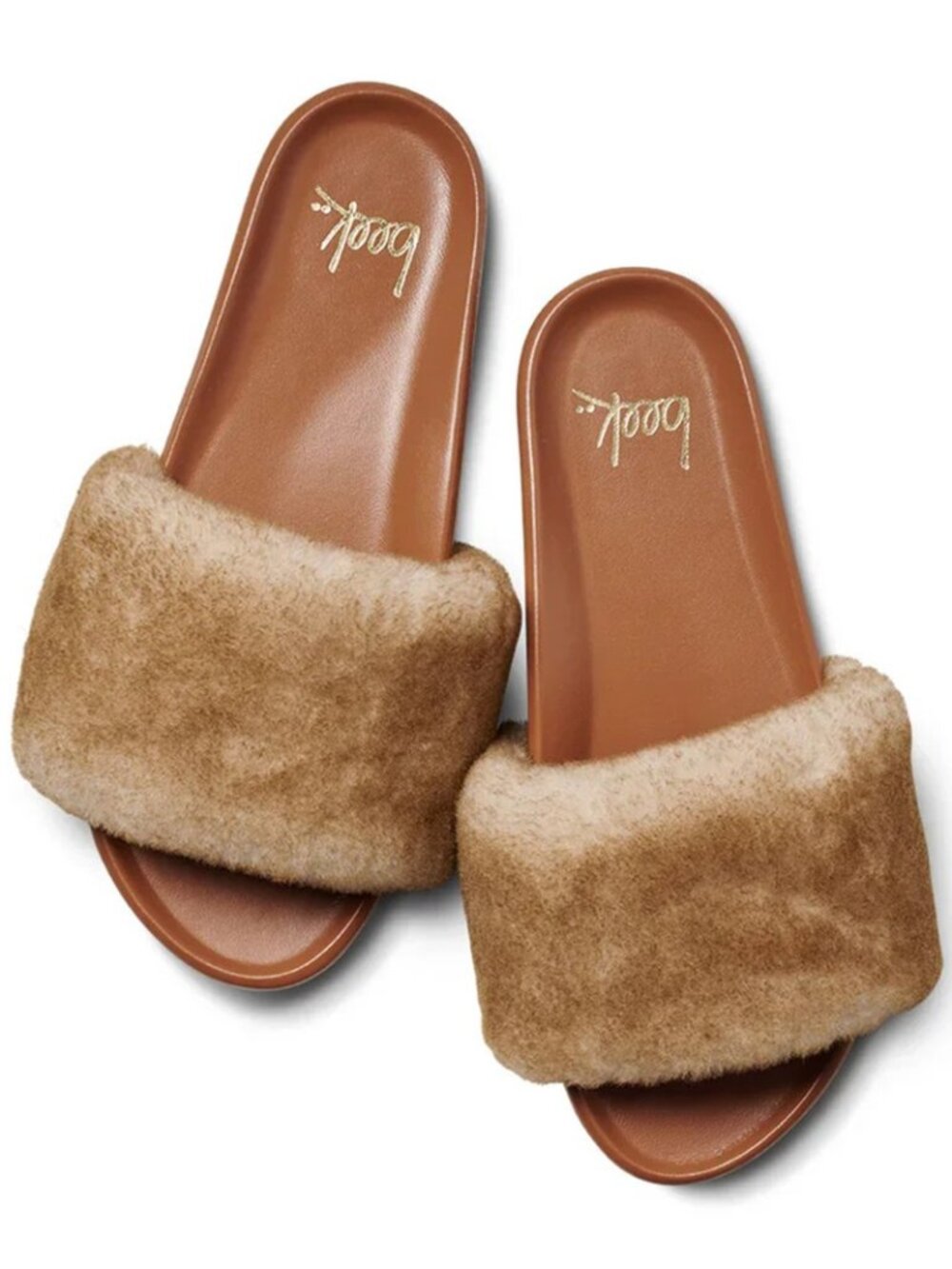 $340 BEEK Gallito Mas Shearling FLAT SLIDE SHOES LEATHER TAN 9 (DD4)